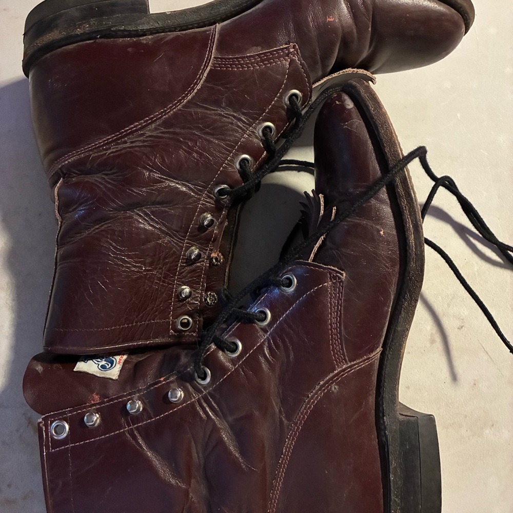 Justin Mckean 7” Roper Brown Lace-Up Boots Leather Splays on Toes